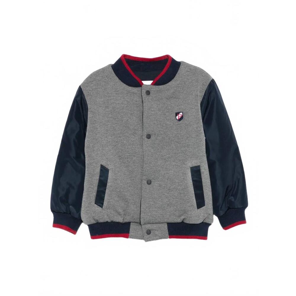 NEW PATACHOU boy's contrast-panel bomber jacket in grey/navy/red